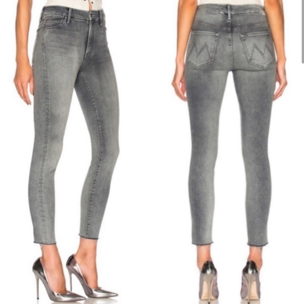 Mother The Looker Ankle Fray Grey Jeans